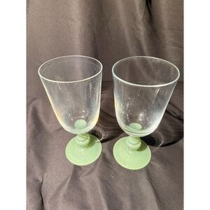 Villeroy & Boch Green Crackle Glass Goblets Pair